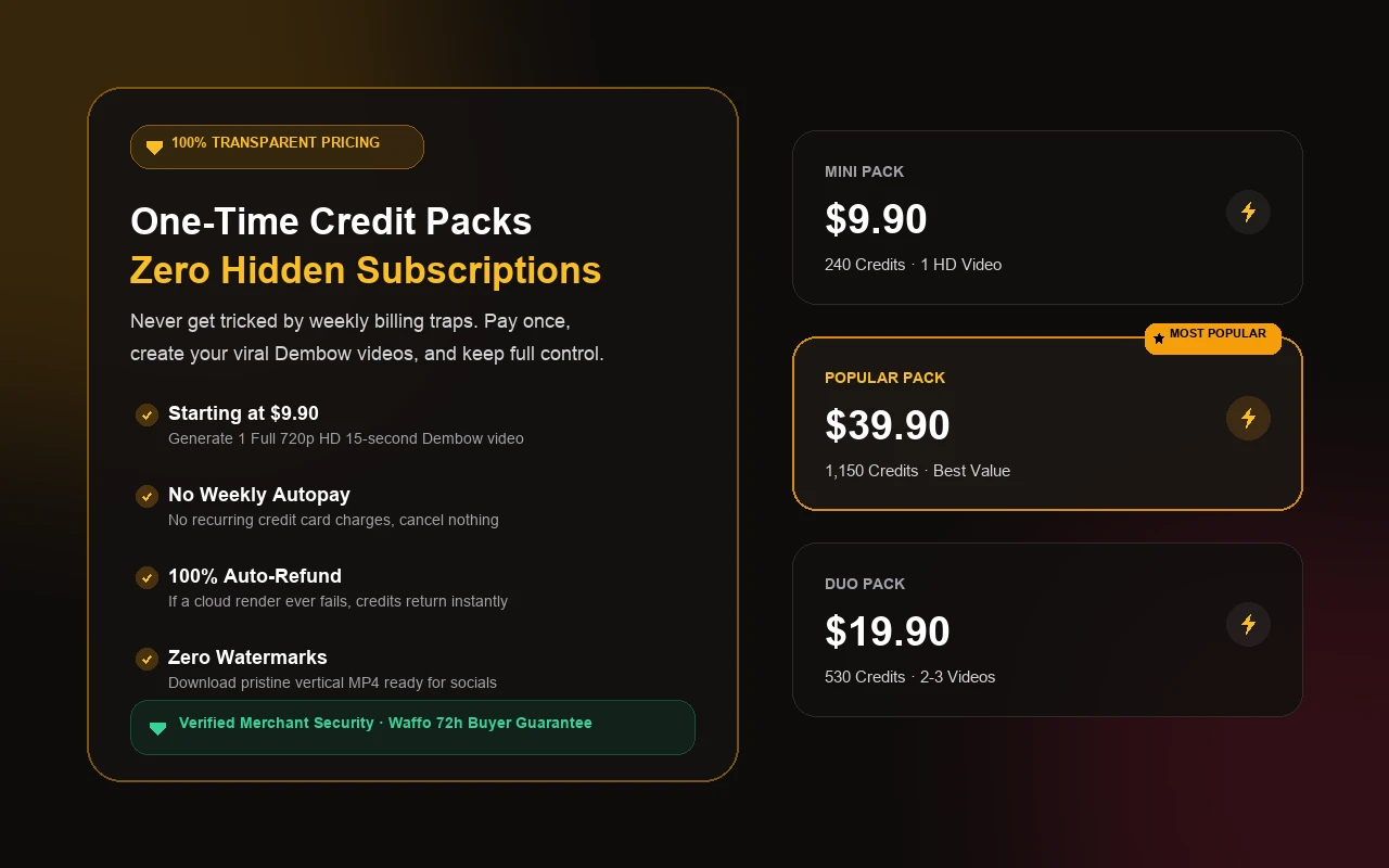 Transparent One-Time Credit Packs for Video Generation